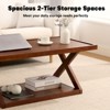 Bekrvio 40" Solid Oak Coffee Table,2-Tier Modern Farmhouse Rectangle Center Table with Storage Shelf & X-Shaped Legs, Walnut Finish - 3 of 4