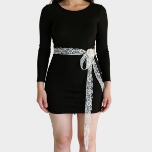 Anna-Kaci Women's Lace Floral Ribbon Belt with Long Tie and Rosette Accent 71x2.5in - White - 1 of 3