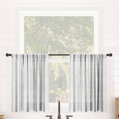 Set Of 2 36 X50 Vintage Striped Anti Dust Sheer Cafe Curtain Tiers Gray Clean Window Target