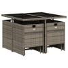 vidaXL - 9 Piece Patio Dining Set with Cushions - Gray Poly Rattan Furniture with Glass Tabletop, Chairs & Stools - 3 of 4