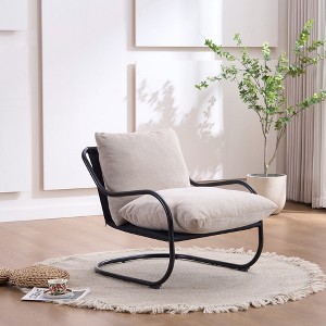 FERPIT Modern Curved Accent Chair with Faux Linen Upholstery, Comfy Lounge Chair with Metal Frame & Cushions - 1 of 4