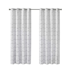 DSVIMOY Curtain Panels, Total Blackout Metallic Print Grommet Top Curtain Panel for Living Room, Bedroom, White&Silver, 63"*50"*0.13" - 1 of 4