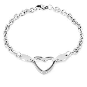 ELYA Women's Polished Heart Cut-Out Charm Stainless Steel Bracelet - 1 of 4