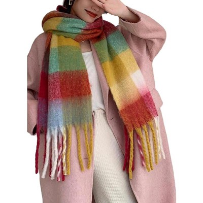 MSDC Winter Women Warm Scarf Long Shawl Large Scarves Cold Weather Thick Blanket Scarfs Colorful Plaid