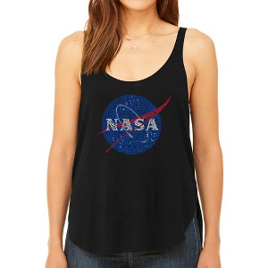 LA Pop Art Women's Premium Word Art Flowy Tank Top - NASA's Most Notable Missions - 1 of 4
