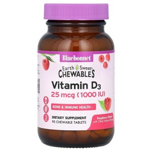 Bluebonnet Nutrition Earth Sweet Chewables, Vitamin D3, Raspberry, 25 mcg (1,000 IU), 90 Chewable Tablets - 1 of 2