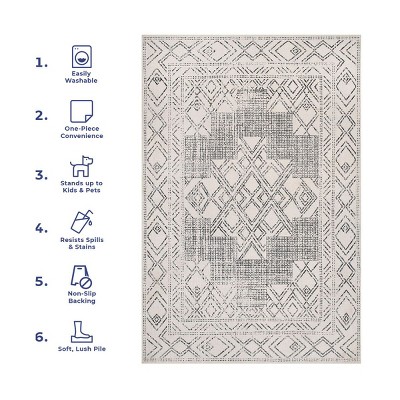 Mia Light Gray Synthetic Medallion Washable Area Rug
