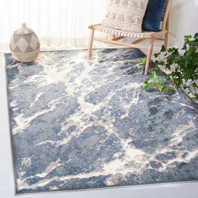 Blue and Beige Hand-Knotted Viscose Silk Area Rug