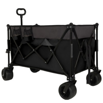 FURNIinspire Outdoor Serving Carts Extra 480lbs Large Tall Heavy-Duty Folding Wagon Cart All-Terrain Wheels Side Pockets, Black, 41.34"*25.2"*44.17"