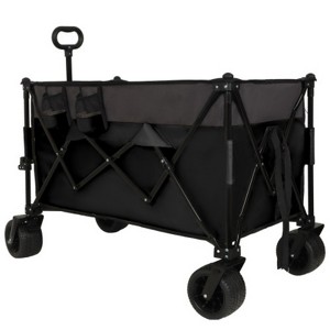 FURNIinspire Outdoor Serving Carts Extra 480lbs Large Tall Heavy-Duty Folding Wagon Cart All-Terrain Wheels Side Pockets, Black, 41.34"*25.2"*44.17" - 1 of 4