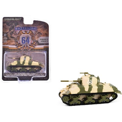 1944 M4 Sherman Tank "U.S. Army, 756th Tank Battalion" Camouflage "Battalion 64" Series 5 1/64 Diecast Model Car by Greenlight