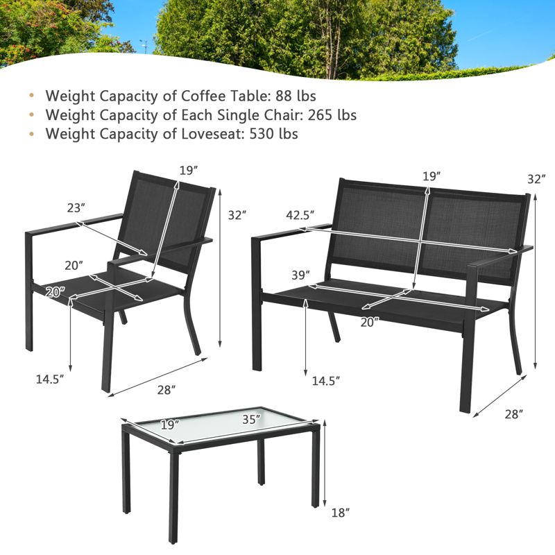 Tangkula 4 PCS Patio Furniture Set Outdoor Conversation Set w/Glass Coffee Table Garden Bistro Set Gray, 4 of 11