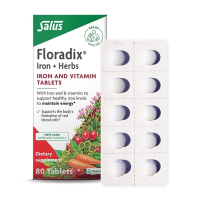 Floradix Iron Tablets - Iron Supplement with Folic Acid, Vitamin C & More - Energy Support* - Vegetarian, Gluten-Free