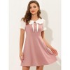 INSPIRE CHIC Women's Bowtie Neck Contrast Color A-Line Doll Collar Dress - 3 of 4