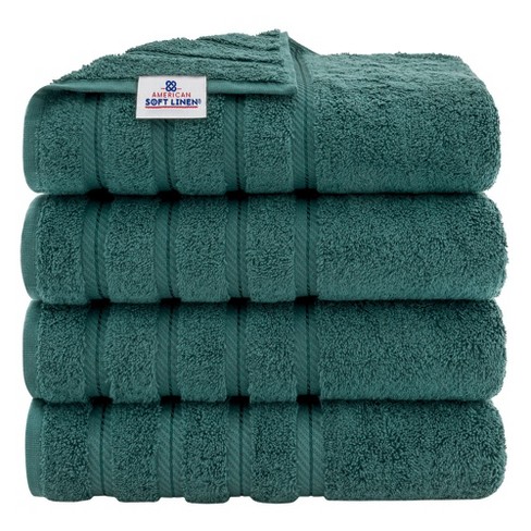 American Soft Linen 4 Pack Bath Towel Set, 100% Cotton, 27 inch by 54 inch  Bath Towels for Bathroom, Turquoise Blue