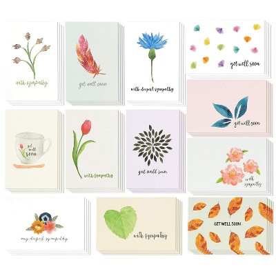Best Paper Greetings 48 Pack Get Well Soon Cards & Assorted Sympathy Card with Envelopes, Watercolor Greeting Cards 4x6 in