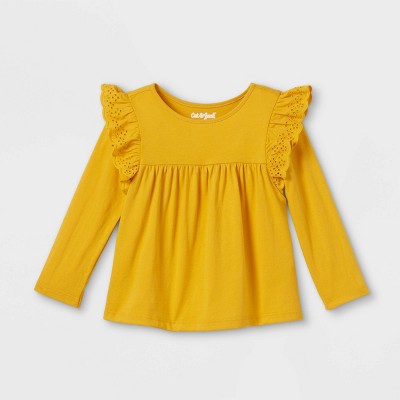 Toddler Girls' Eyelet Long Sleeve Blouse - Cat & Jack™ Dark Yellow 4T