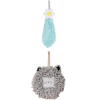 REGALWOVEN 2 Packs Soft Absorbent Cute Decorative Chenille Hand Towel for Bathroom 6" x 15"/7" x 7"