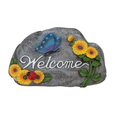 Northlight 10.5" Gray Spring Butterfly and Sunflower "Welcome" Outdoor Garden Stone
