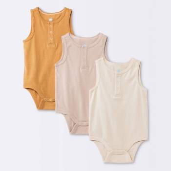 Baby 3pk Sleeveless Cotton Bodysuit - Cloud Island™ Khaki