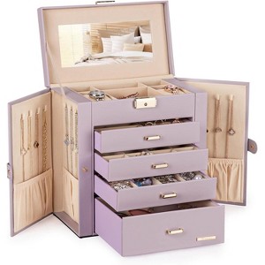 Synthetic Leather Huge Jewelry Box Mirrored Watch Organizer Necklace Ring Earring Storage Lockable - 1 of 4