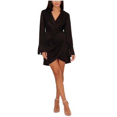 Adrianna Papell Womens Collared Satin Surplice Dress