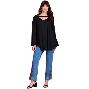 Roaman's Women's Plus Size Invisible Stretch Iconic Sequin-Embellished Bootcut Jean - 1 of 4