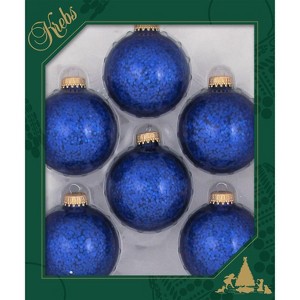 Christmas By Krebs - 67mm / 2.625" Designer Glass Baubles [8 Pieces] - Sapphire Blue Spangle - 1 of 4