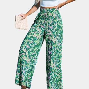 Women's Green and Pink Abstract Wide Leg Pants - Cupshe