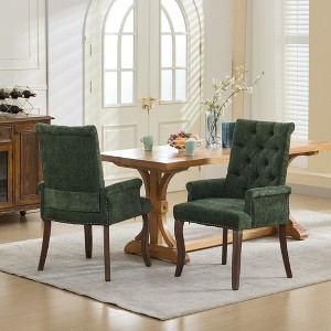 ORRD Beige Upholstered Dining Chair, Chenille Fabric Accent Chair with Tufted Back & Wood Legs, Single Pack - 1 of 4