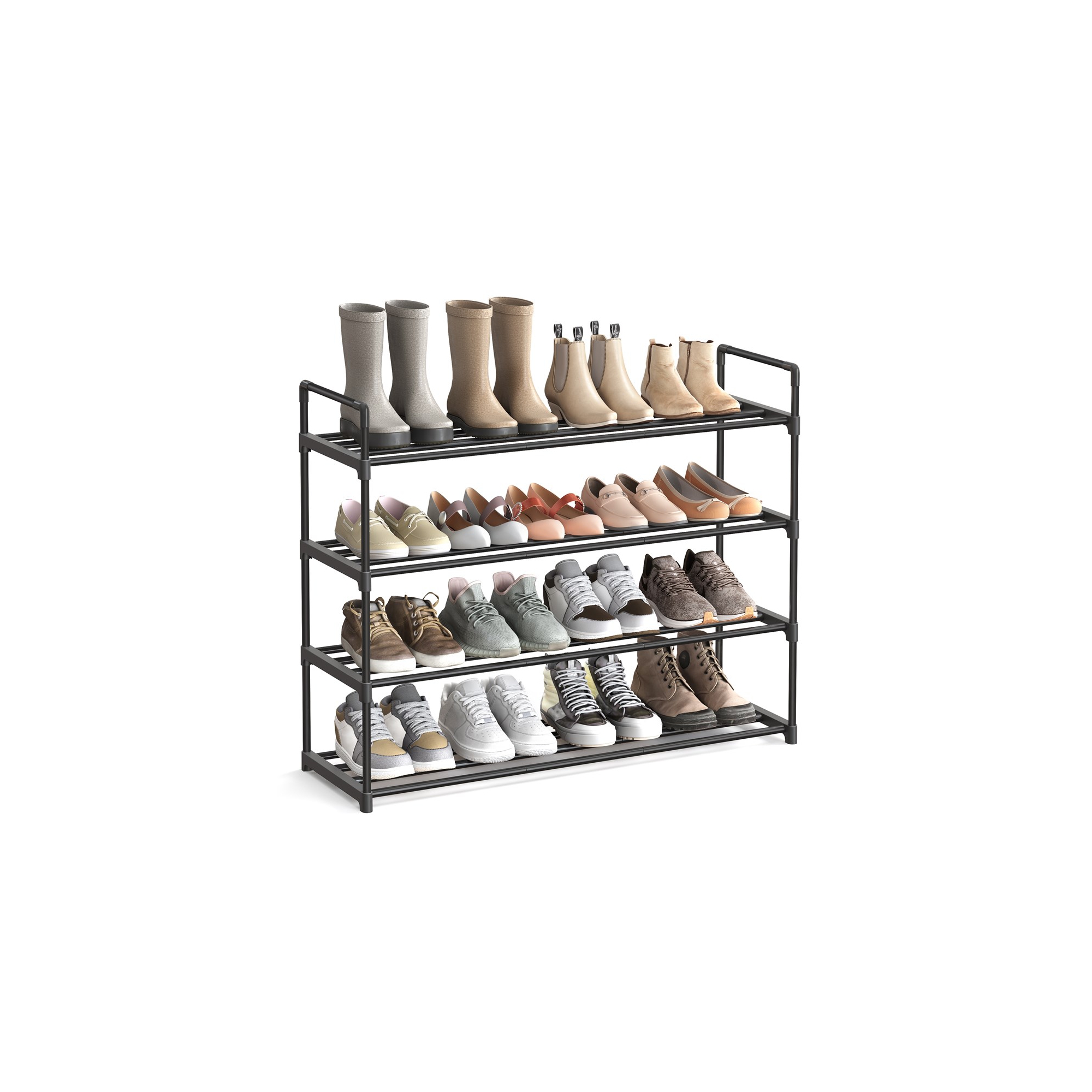 SONGMICS Shoe Rack, 4 Tier Shoe Organizer, Metal Shoe Storage Shelf for 20 Pairs of Shoes, Easy to Assemble, Entryway, Black