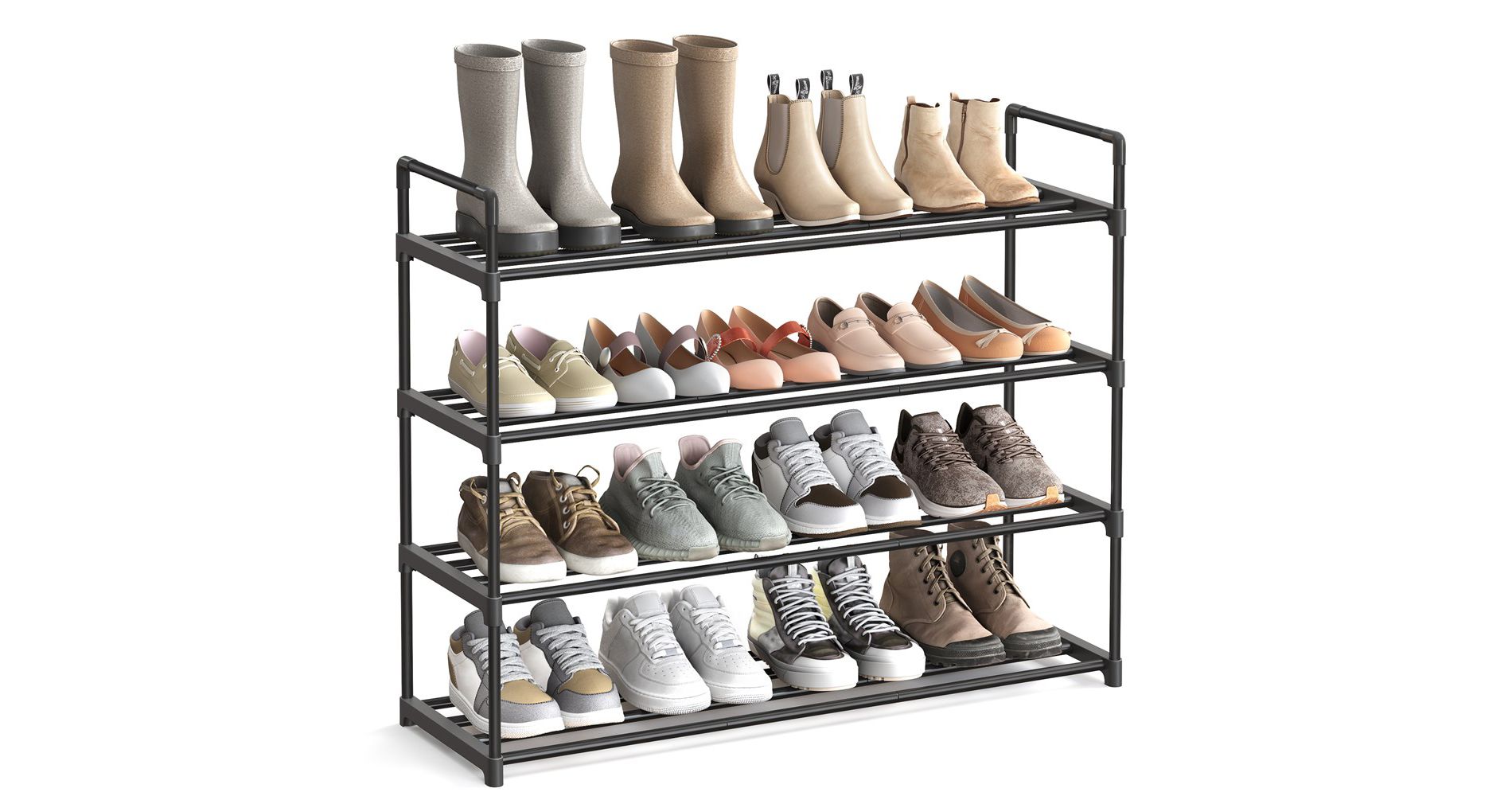 SONGMICS Shoe Rack, 4 Tier Shoe Organizer, Metal Shoe Storage Shelf for 20 Pairs of Shoes, Easy to Assemble, Entryway, Black