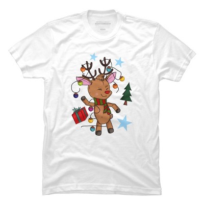Men's Design By Humans Christmas Reindeer By Mitalim T-Shirt