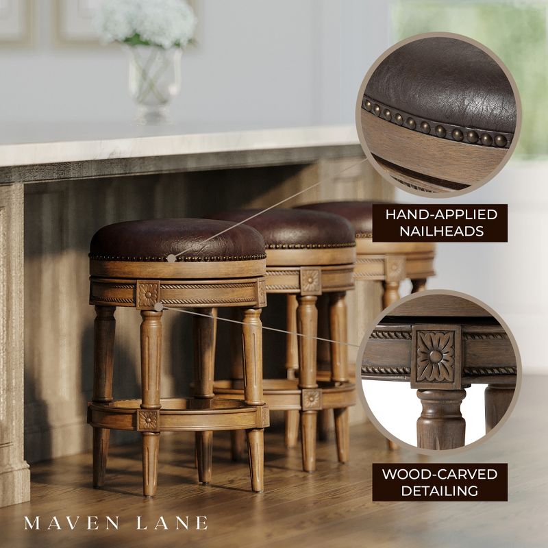 Maven Lane Pullman Upholstered Backless Kitchen Stool with Vegan Leather Cushion Seat, Set of 2, 3 of 9