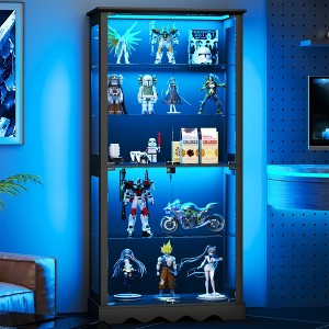 ChicFurnit 70.9" Height Display Cabinet with Glass Doors 5-Tier Lego Display Shelves with 3 Color Lights for Handicrafts Storage Cabinets, Black - 1 of 4