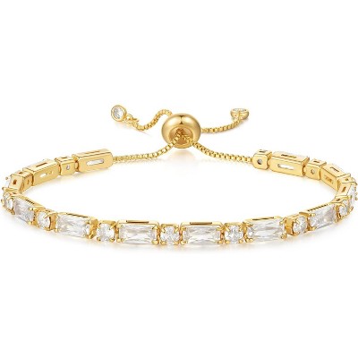 Tennis Bracelet for Women, 14K Gold Plated Cubic Zirconia Adjustable Slider Bracelets Trendy Jewelry Gift