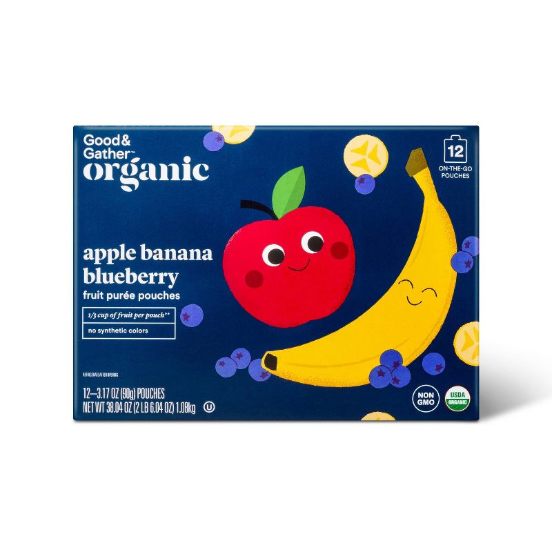 Organic Applesauce Pouches - Apple Banana Blueberry - 12ct - Good &#38; Gather&#8482;, 1 of 8