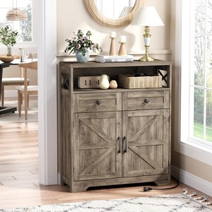 Storage Cabinet with Charging Station, Small Coffee Bar, Microwave Stand Buffet Sideboard Rack - 1 of 4