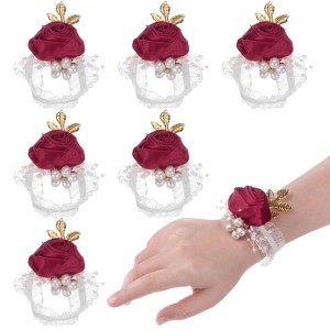 Unique Bargains Wrist Corsage Artificial Flower Elastic Band Fabric Wrist Corsage Bracelet - 1 of 4