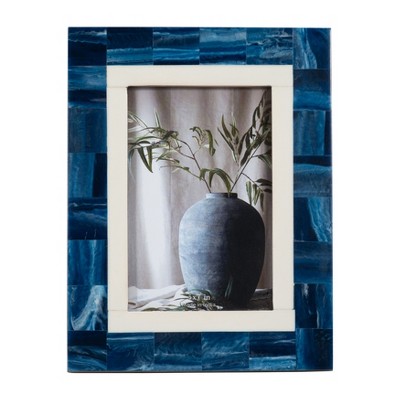 Sagebrook Home 5" x 7" Decorative Photo Frame - Contemporary Resin Wood Navy Blue and White Geometric Design Picture Frame - Home