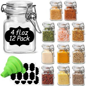 4 oz, 12-pack mini airtight glass jars, small Mason jars, with sealing clips, labels and funnels included. - 1 of 4