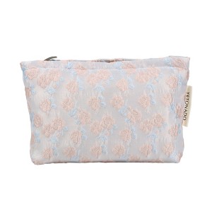 Unique Bargains Fashionable Floral Print Handheld Makeup Bag Light Blue Pink 1 Pc - 1 of 4