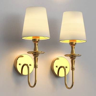 YANSUN Set of 2 1-Light CopperMetal Indoor Wall Lights with White Ladder Column Fabric Shade for Bedroom Living Room