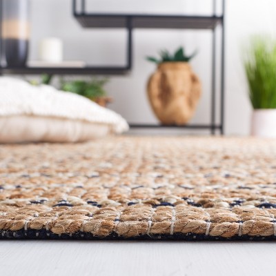 Navy and Natural Flat Woven Cotton Area Rug, 8' x 10'