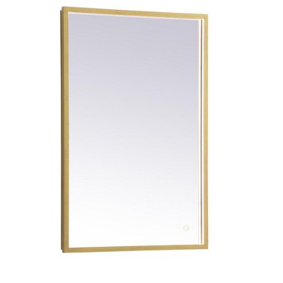 Elegant Lighting Pier 20x30 inch LED mirror with adjustable color temperature 3000K/4200K/6400K in brass