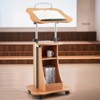 VEVOR Podium Stand, 43-Inch Wooden Lectern, Portable Laptop Desk with Lockable Wheels, Adjustable Height and Angle, Brown - 2 of 4