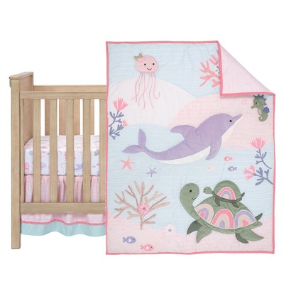 Pink and Lavender Cotton Baby Crib Bedding Set