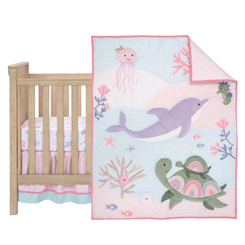Lambs & Ivy Sea Dreams 3-Piece Dolphin/Turtle Nautical Baby Crib Bedding Set, 2 of 11