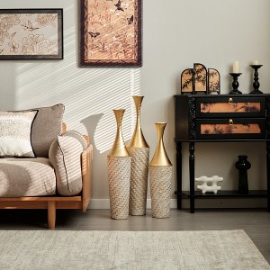 ORRD White Metal Floor Vase Set of 3, Large Woven Pattern Glazed Vases 27.5"-35.4" for Modern Farmhouse Decor - 1 of 4