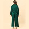 cheibear Women's Satin Button Down Lounge Tops and Pants Sleepwear Pajama Set - 4 of 4